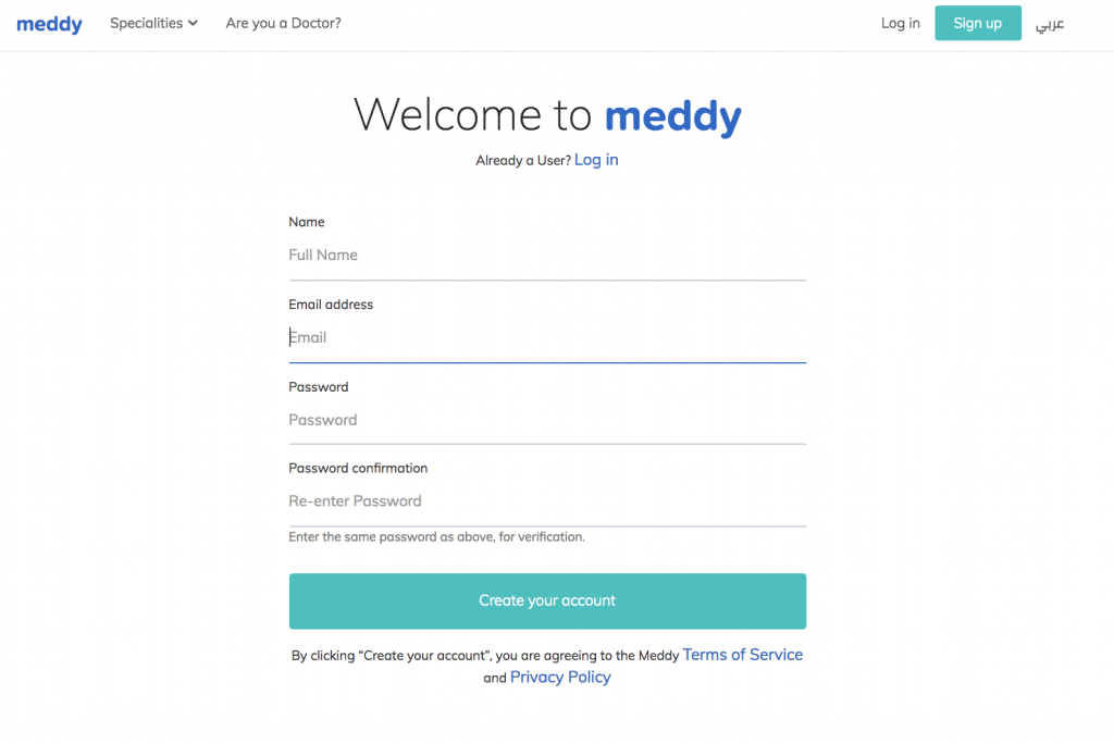 sign up on meddy 