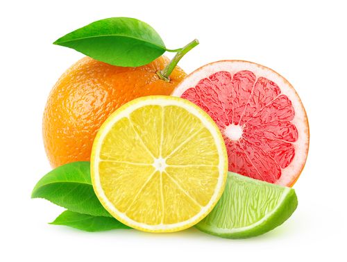 An orange, lime, lemon and grapefruit. 
