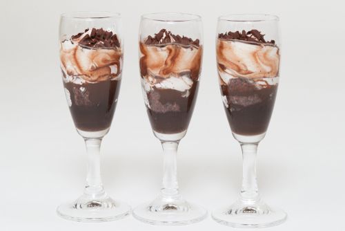 Image of three chocolate trifle glasses.