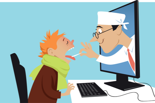 An illustration depicting a telehealth appointment in the UAE.